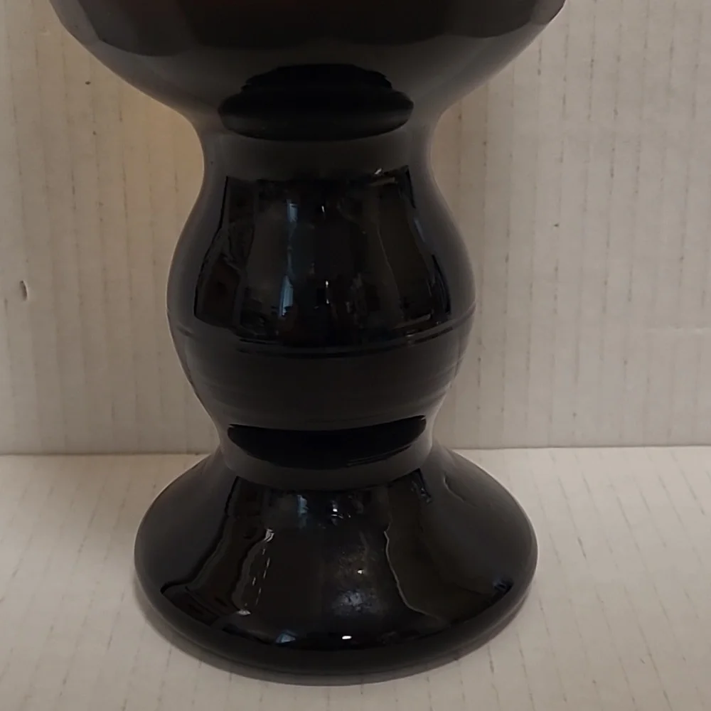 Vintage Murano Style Black Cut to Amber Vase / Candle Holder